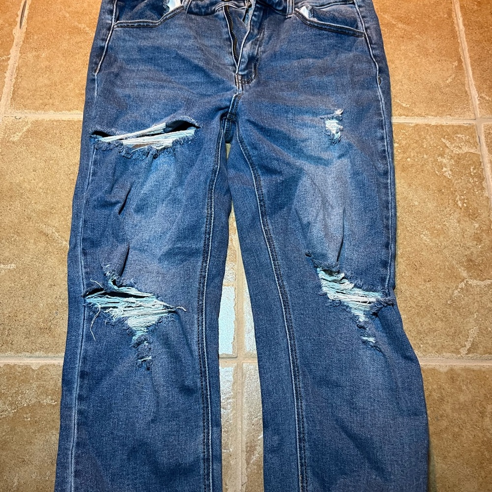 Wax Jean Distressed Blue Boyfriend Jeans